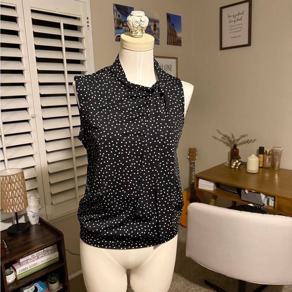 Sleeveless black and white polka dot blouse size small